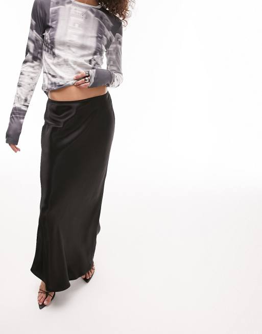 Topshop satin bias maxi skirt in black