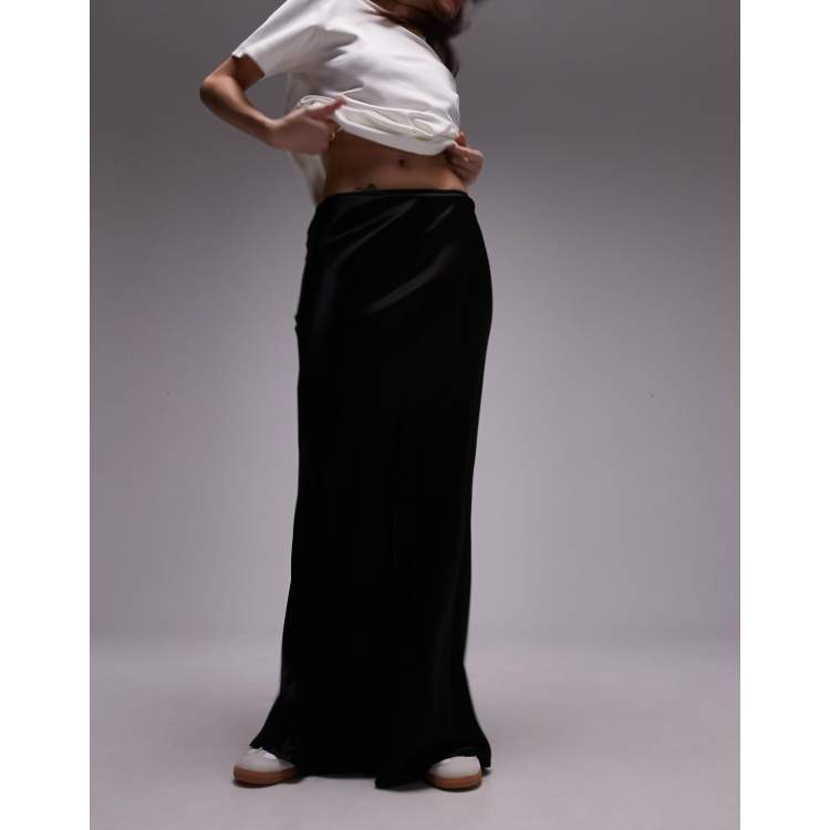 Topshop satin bias maxi skirt in black ASOS