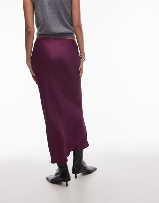 Topshop satin bias maxi skirt in burgundy, 5 of 5
