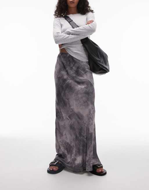 Topshop satin bias maxi skirt in grey non print