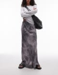 [Topshop] Topshop satin bias maxi skirt in grey print-Multi 4 GREY