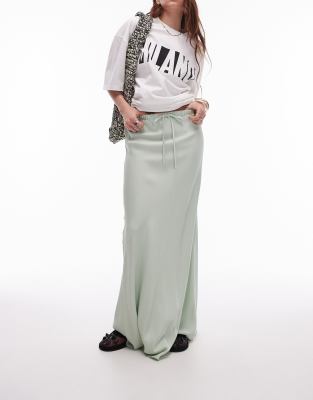 satin bias maxi skirt in icy green