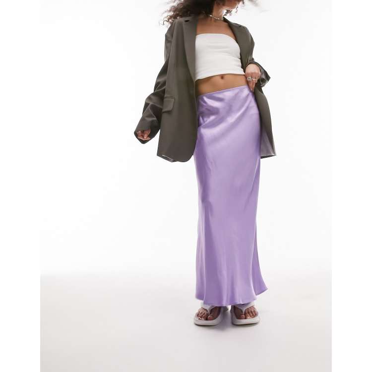 Topshop satin bias maxi skirt lilac ASOS