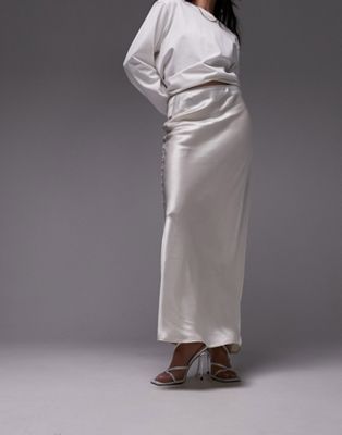 Topshop satin bias maxi skirt in off white