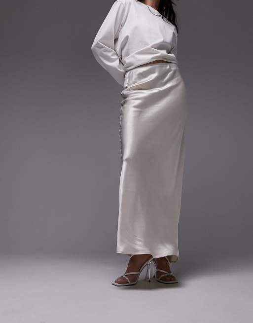 White satin floor outlet length skirt