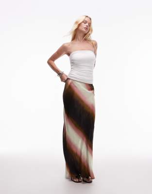 satin bias maxi skirt in ombre stripe-Multi