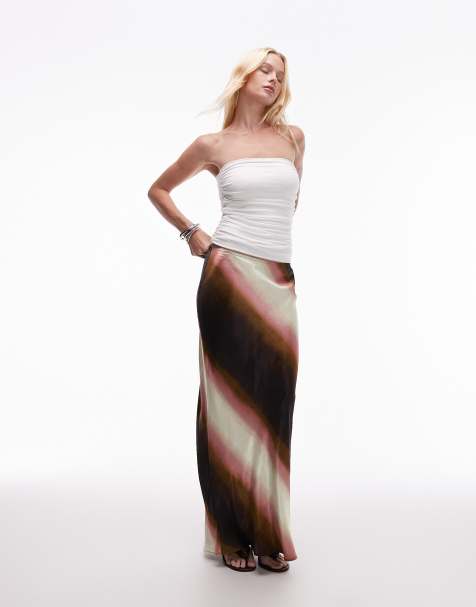 Topshop satin bias maxi skirt in ombre stripe - view 1