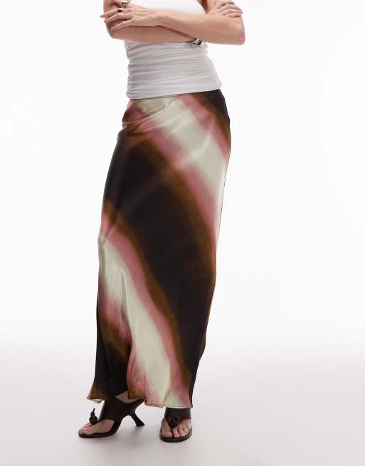 Topshop satin bias maxi skirt in ombre stripe, 4 of 4