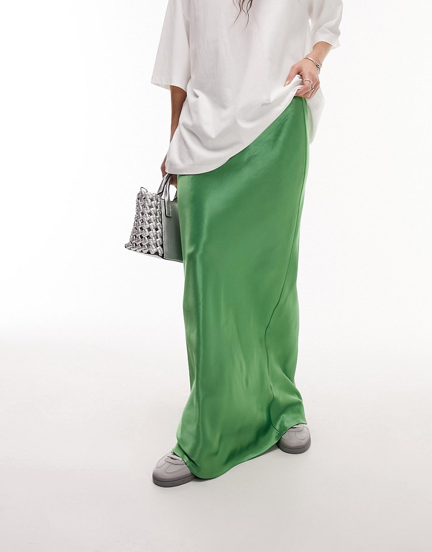 Topshop satin bias maxi skirt in opal green