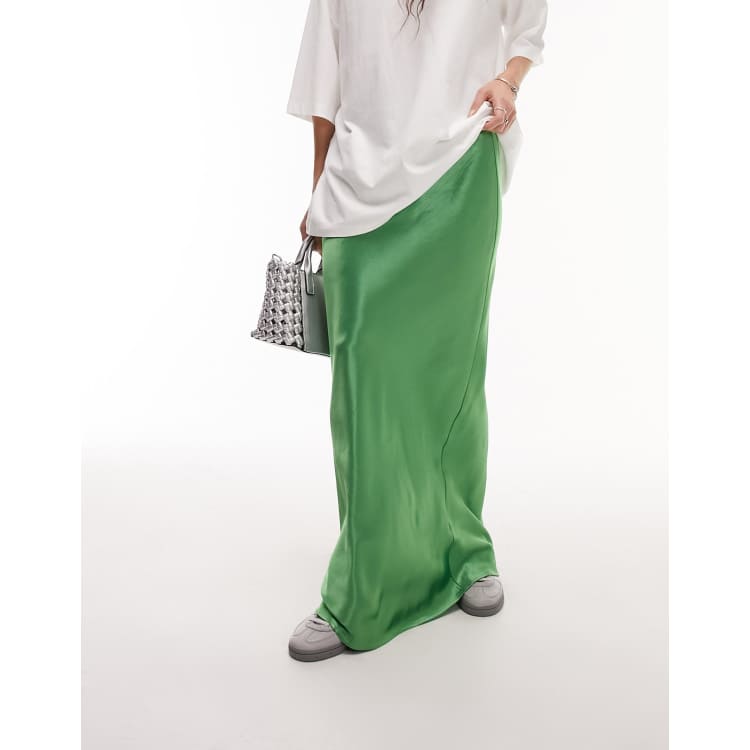 Topshop satin bias maxi skirt in opal green ASOS