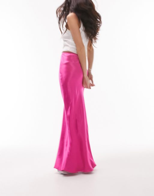 Topshop satin bias maxi skirt in pink