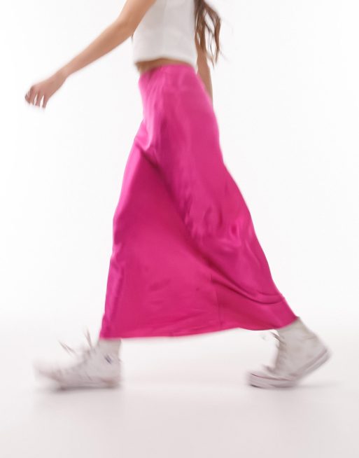 Topshop satin bias maxi skirt in pink