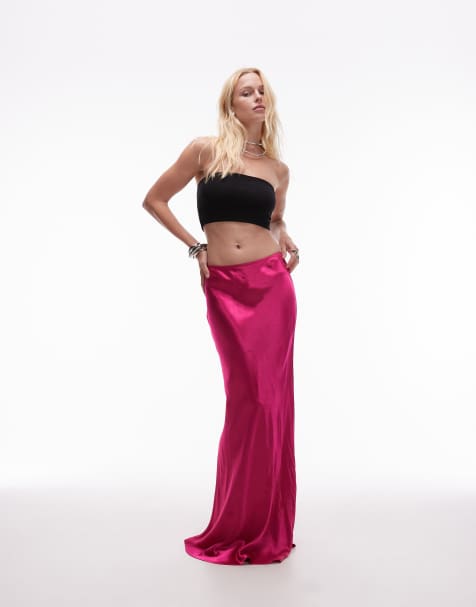 Topshop satin bias maxi skirt in pink - view 1