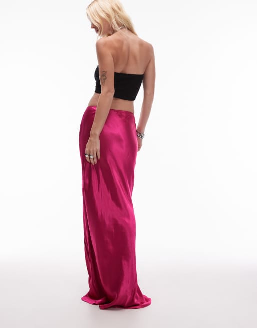 Topshop satin bias maxi skirt in pink