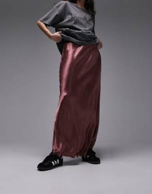 satin bias maxi skirt in plum purple