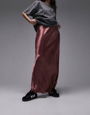 Topshop Satin Bias Maxi Skirt In Plum Purple