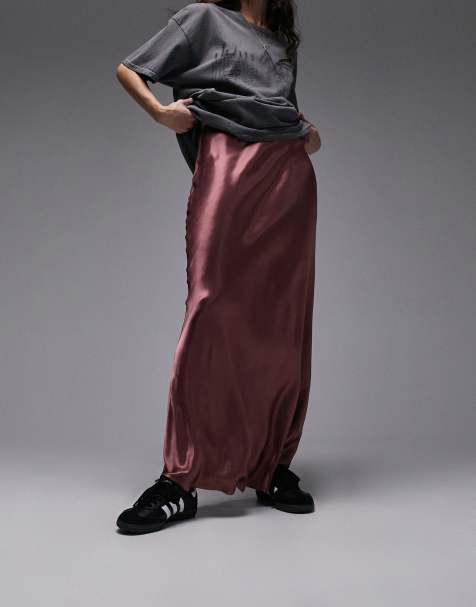 Topshop satin bias maxi skirt in plum purple