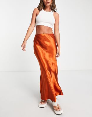 Topshop satin bias maxi skirt in rust