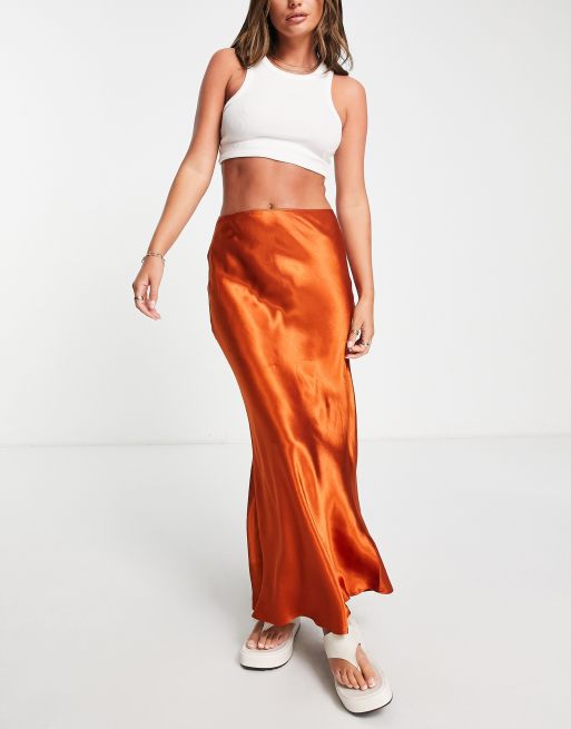 Topshop satin bias maxi skirt in rust ASOS