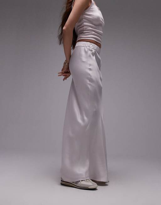 Topshop satin bias maxi skirt with elastic waistband in marshmallow