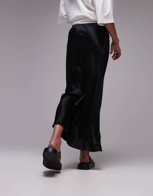 Black satin midi skirt topshop best sale