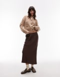 [Topshop] Topshop satin bias midi skirt in brown 16 Brown