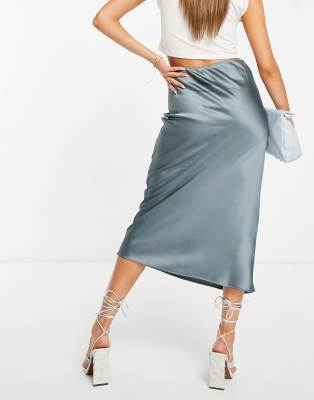 dusty blue midi skirt