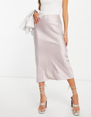 Topshop satin bias midi skirt in mink-Neutral