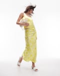 [Topshop] Topshop satin bias midi skirt in zingy floral (part of a set)-Green 10 ZINGY FLORAL