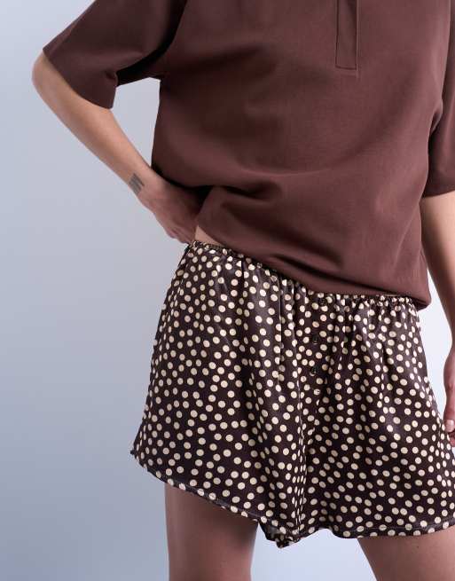 Topshop satin boxer short in brown polka dot, 2 of 5