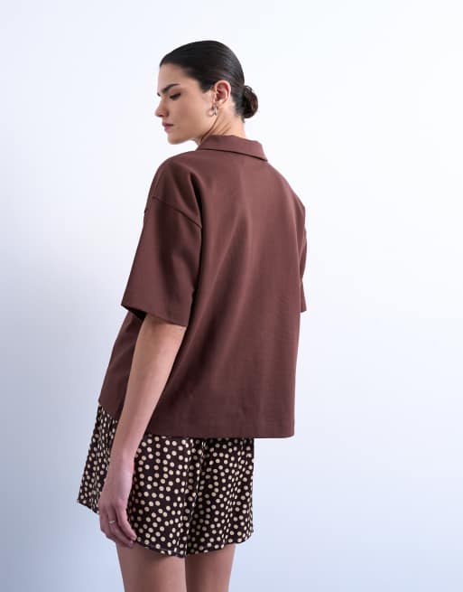 Topshop satin boxer short in brown polka dot, 3 of 5