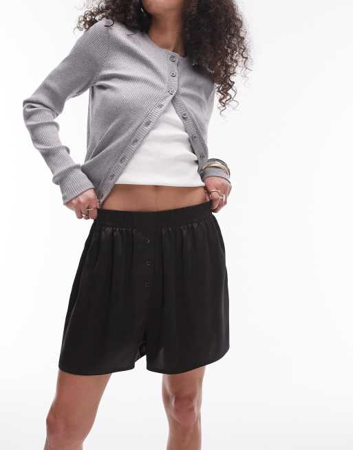 Topshop satin boxer shorts in black (part of a set)