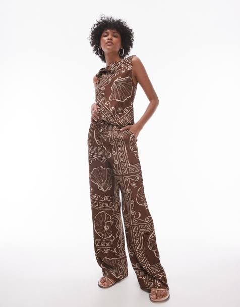 Topshop satin brown shell print set - view 1