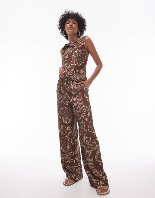 Topshop satin brown shell print set