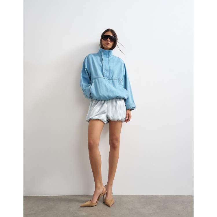 Topshop satin bubble shorts in blue plaid | ASOS