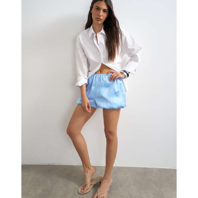 Topshop satin bubble shorts in blue | ASOS