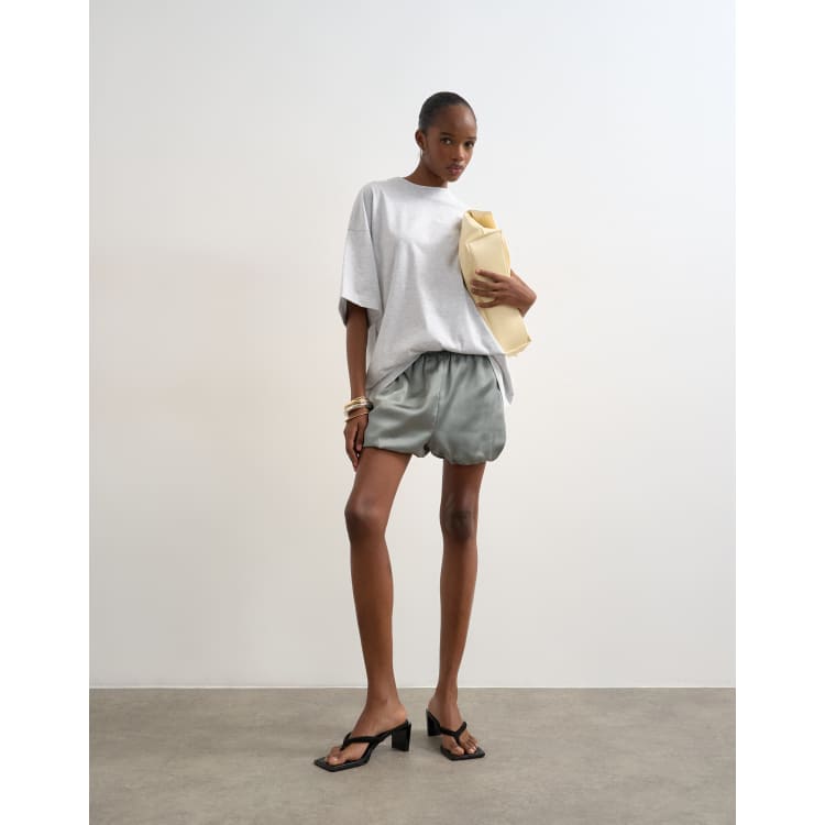 Topshop satin bubble shorts in sage | ASOS