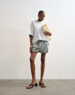 Satin bubble shorts in sage