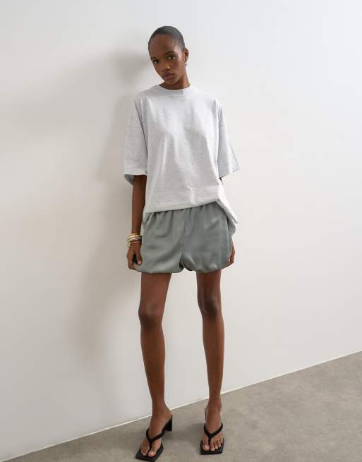 Topshop satin bubble shorts in sage, 5 of 5