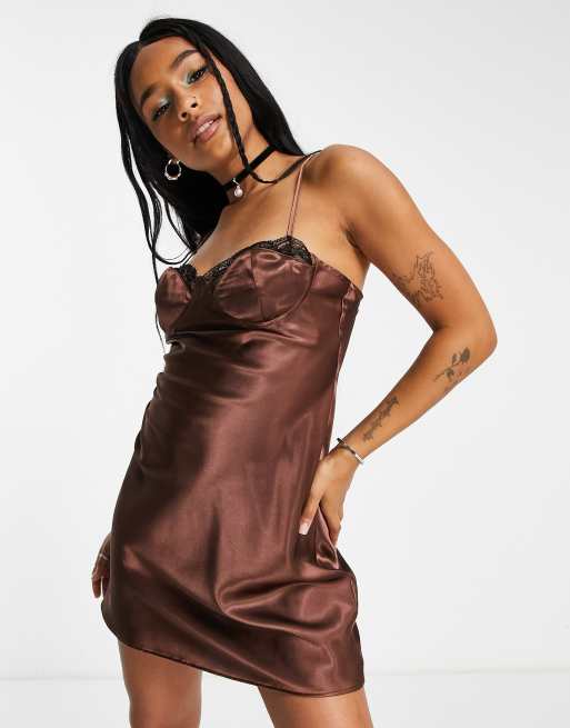 Topshop cut out satin slip mini dress in black