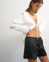 Topshop satin button detail short in black