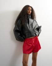 Topshop satin button detail short in red
