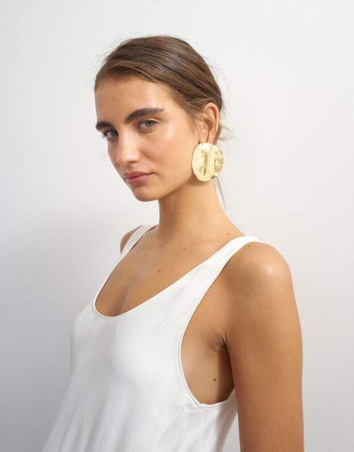 Topshop satin cami-top med dyb rund hals i creme, 4 af 4