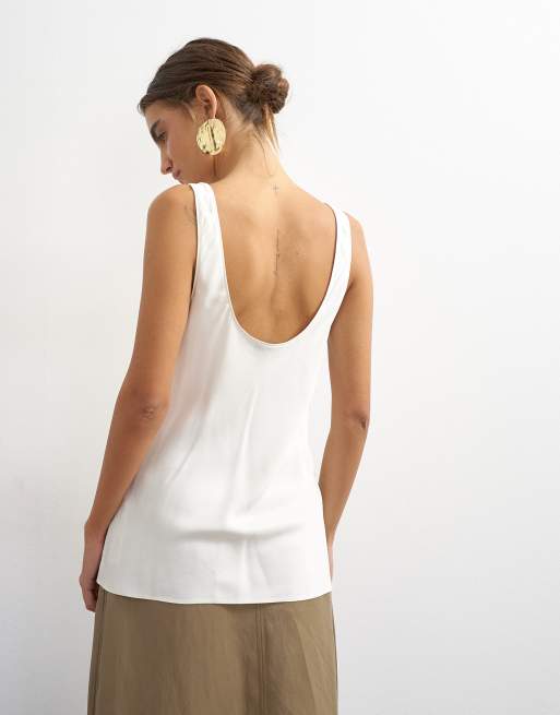 Topshop Satin-Cami-Top mit U-Ausschnitt in Cremeweiß, 2 von 4