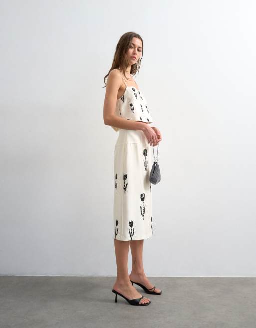 Topshop – Satin-Camisole in Cremeweiß mit markanter Stickerei, 2 von 4