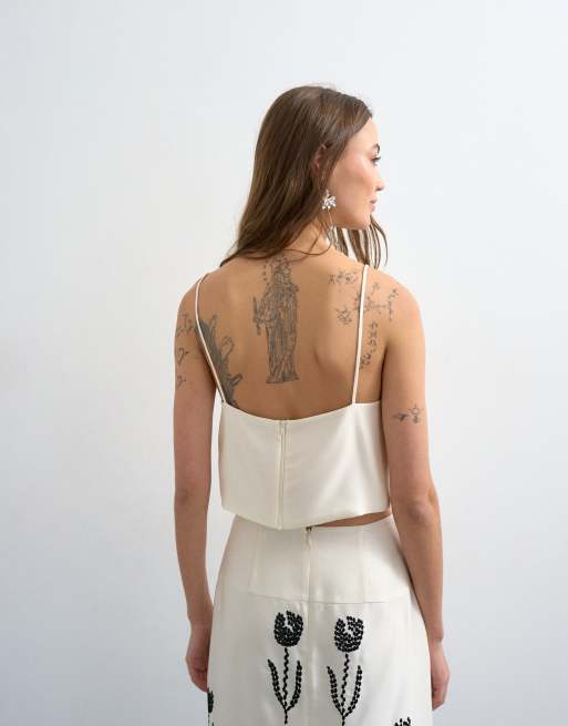 Topshop – Satin-Camisole in Cremeweiß mit markanter Stickerei, 4 von 4