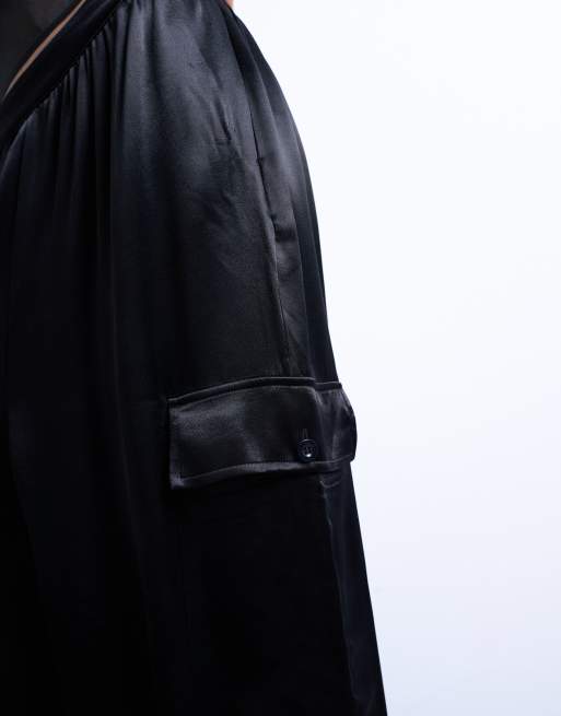 Topshop satin cargo balloon pants in black
