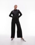 [Topshop] Topshop satin cargo jumpsuit in black 6 BLACK