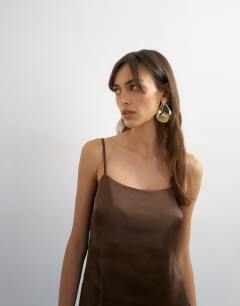 Satin clean cami co-ord in chocolate