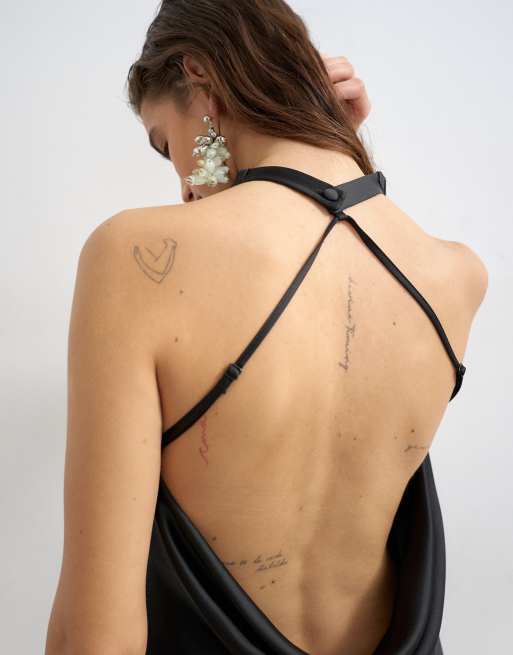Topshop satin cowl halter mini dress in black, 2 of 4
